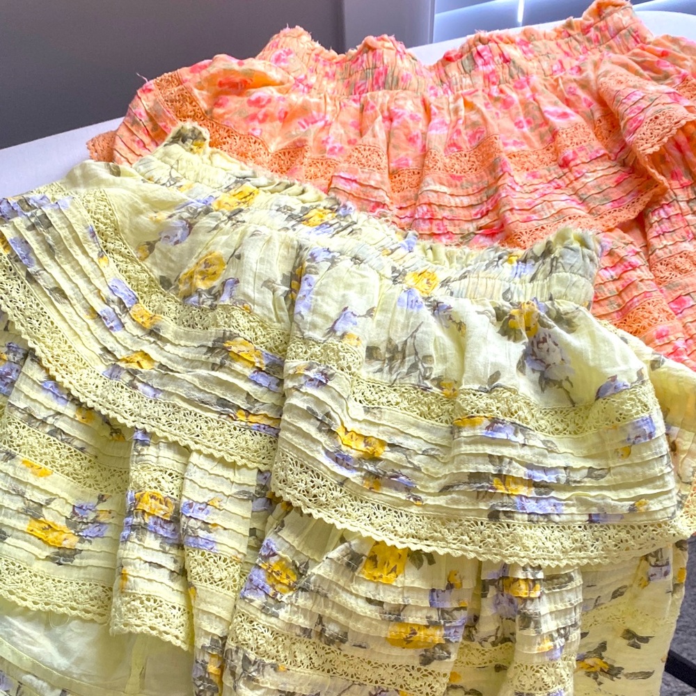 Aerie Floral A-Line Skirt Set in Peach and Yellow